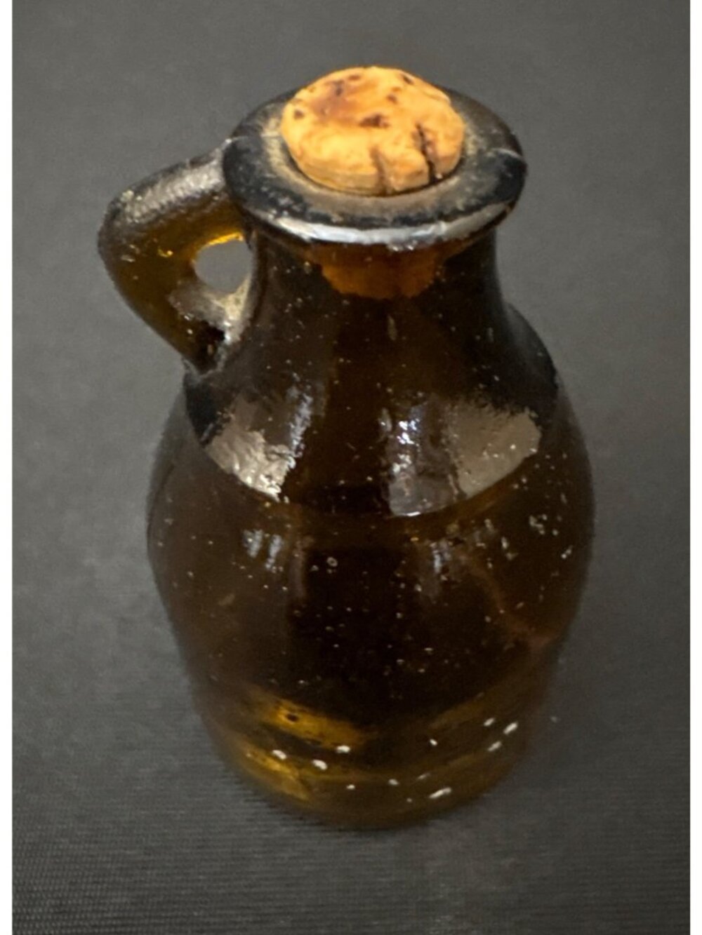 Vintage Brown Glass Jug With Cork Lid Miniature Decorative Bottle Growler Rustic